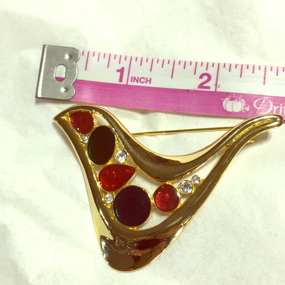 Gold tone enamel vintage partridge pin jewel tone glam retro art deco bird pin - Picture 5 of 16